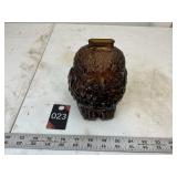 "Wise Old Owl" glass bank in brown amber