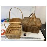 Picnic baskets and 2 other handle baskets