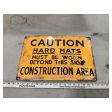 Caution hard hat sign single sided steel