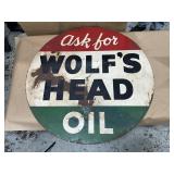 Wolfï¿½s Head Oil Double Sided Tin Sign - 36ï¿½ Round