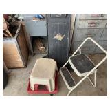 Creeper, 2 stools, and a 2 stepper