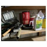 Halogen work light and shelf contents