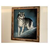 Wolf on velvet. Signed D. R. Possibly Bob Rossï¿½s