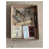 Lot of tools, calipers, ruler, and dial indicators
