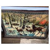Deer in the forest at sunrise tapestry