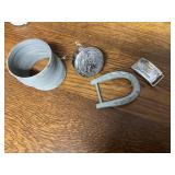 (2) belt buckles, vintage bell ,and vintage slinky