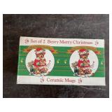 Set of 2 berry merry Christmas ceramic mugs