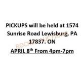 Pickups Will Be Held From 4pm-7pm On April 8th