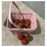 Basket Of 12 Wood Apples Decor