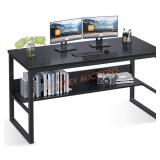 Coleshome Black Computer Desk with Hutch Bookshelf