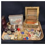 Jewelry Tray Lot,boxes,clock & More