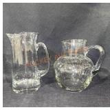 Pair Glass Beverage Pitchers Tallest 9"