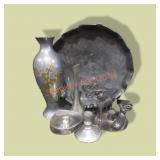 Candle Holders, Brass On Pewter Vase And More