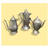 3 Silver Plate Tea/coffee Pots