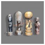 4 Tribal Wood Figures Tallest 10 1/4"high