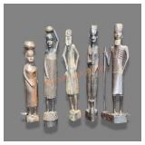 5 Wooden Tribal Figures Tallest 14"