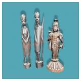 3 Wood Tribal & India Figures 14"
