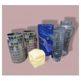 Pillar Candle Hldrs, Glass Jar Vase & Peach Candle