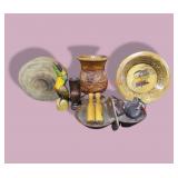 Carved Wood Vase, Wood Parrot And More