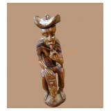 Wooden Carved Statue With Pedestal