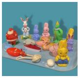 Collectible Plastic Rabbits,clown,santa Etc.