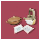 Clay Covered Dish, Pottery Art Pot And