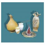 2 Marble Vases, Pottery Bud Vase, Glass Art