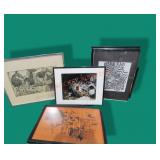 Framed Flower Photo, Face Sketch, 2 Prints