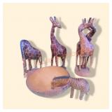 Wooden Giraffes, Zebra, Bowl