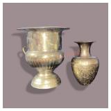 Pair Brass Vases 9 1/2" Tallest