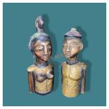 Pair Wood Tribal Busts,12"