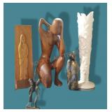 Sculpture, Vases, And Candle