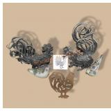 Metal Rooster Wall Hanglings, Trivets, Pair Ducks
