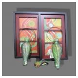 Pair Framed Art, Pair Hummingbird Feeders,