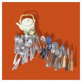 Misc Flatware, Stoneware Tea Pot And More