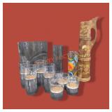 2 Heavy Glass Vases, 7 Drinking Glasses And