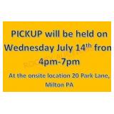 Pickup Will Be Held On July 14th From 4pm-7pm