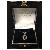 14k W 18? Amethyst/diamond Pendant Necklace