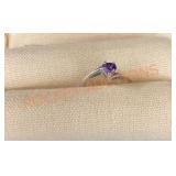 Sterling Silver Heart  Diamond Amethyst