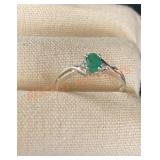 Sterling Silver Emerald Diamond Ring