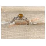 Sterling Silver Citrine Diamond Ring