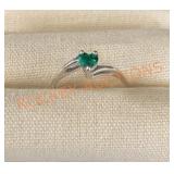 Sterling Silver Heart  Diamond Emerald