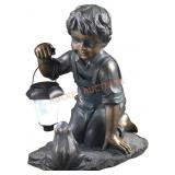 Boy with Solar Light and Frog Garden
