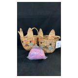 Pair Easter Rabbit Baskets & Grass