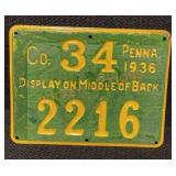 Penna.1936 Hunter Resident Tag