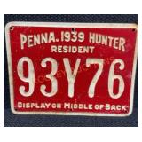 Penna.1939 Hunter Resident Tag