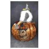 Light Up Glass Pumpkin And Decorative Witch