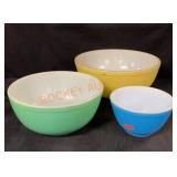 3 Pyrex Bowls Yellow Green Blue