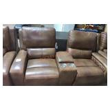 Brown Leather Electric Reclining Loveseat