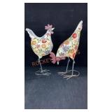 Pair Metal Chickens 19" Tallest
